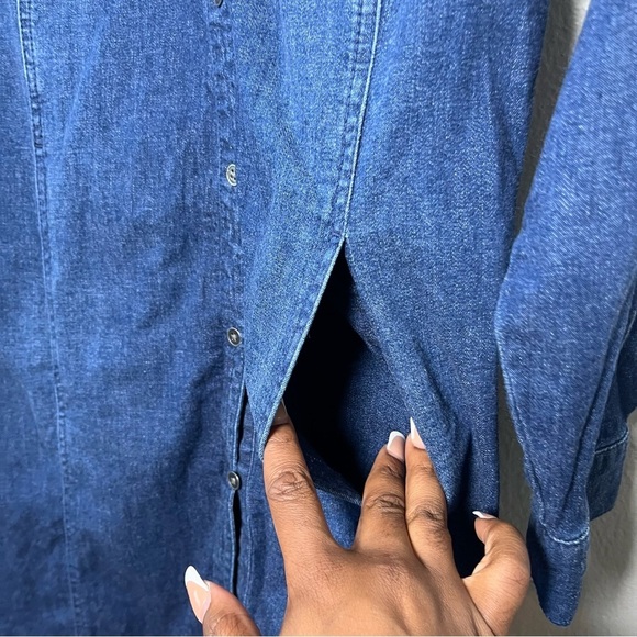 J. Jill Women Denim Dress Medium Long Sleeve Button Down Shirt Casual Western‎ - Picture 10 of 11